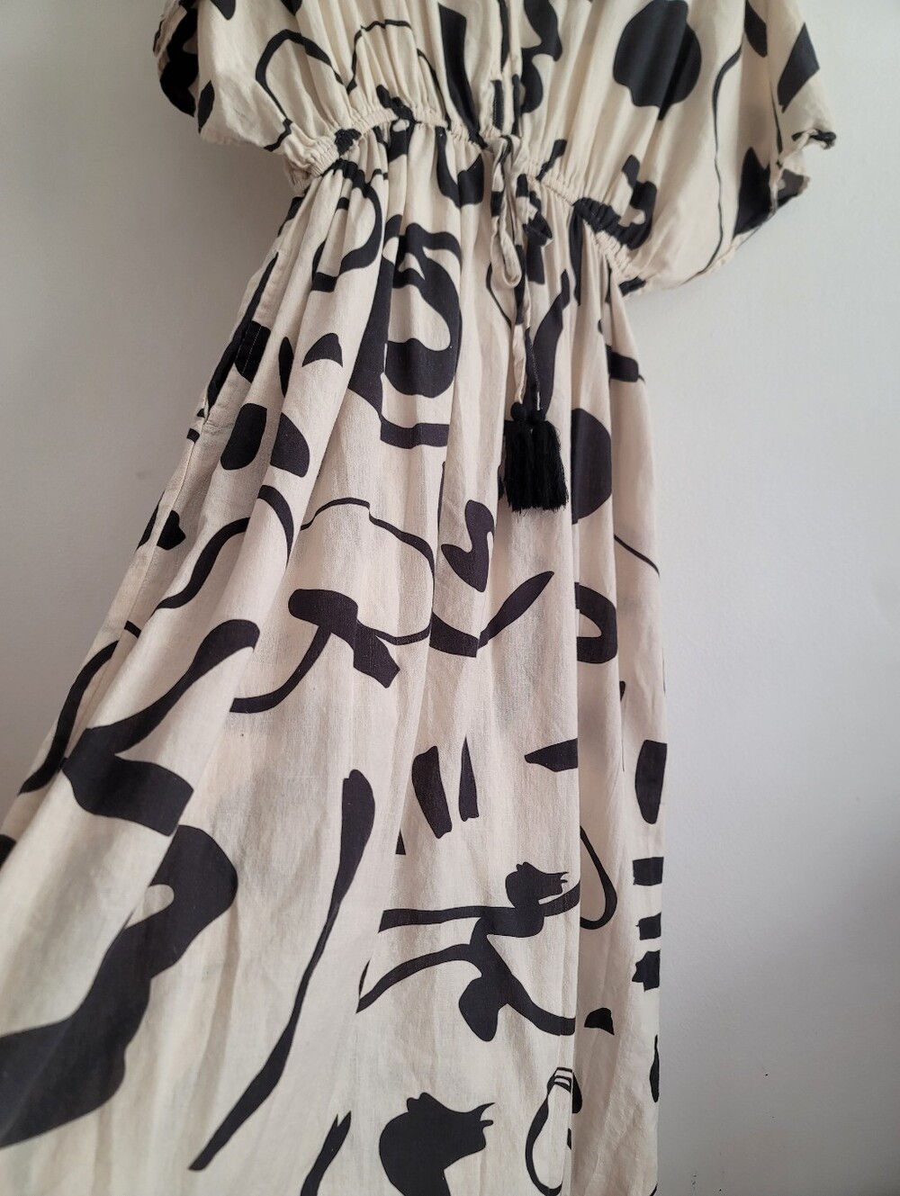 World Market L/XL Mira Kaftan Maxi Dress Abstract Beach Linen Cotton Cover Up - Picture 7 of 10